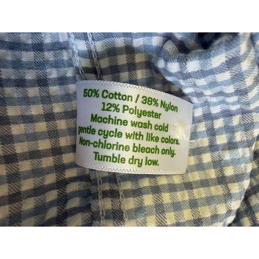 Criquet Mens Small Seersucker‎ Shirt Blue White Check Short Sleeve Vented - Picture 9 of 11